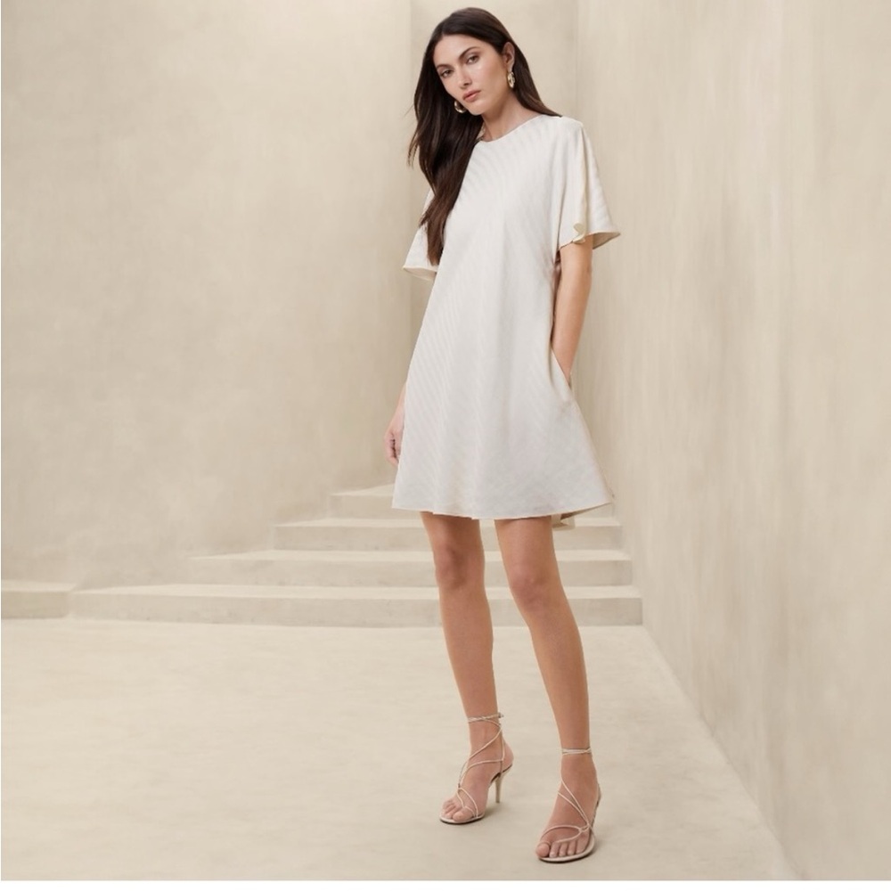 Banana Republic Cream Stripe Viscose Linen Mini Dress NWT